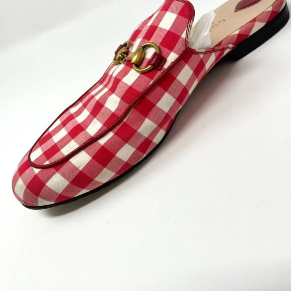 Gucci Princetown Red Gingham Plaid Check Loafer Mule Slipper Size 37.5 / 7.5 - Picture 12 of 16